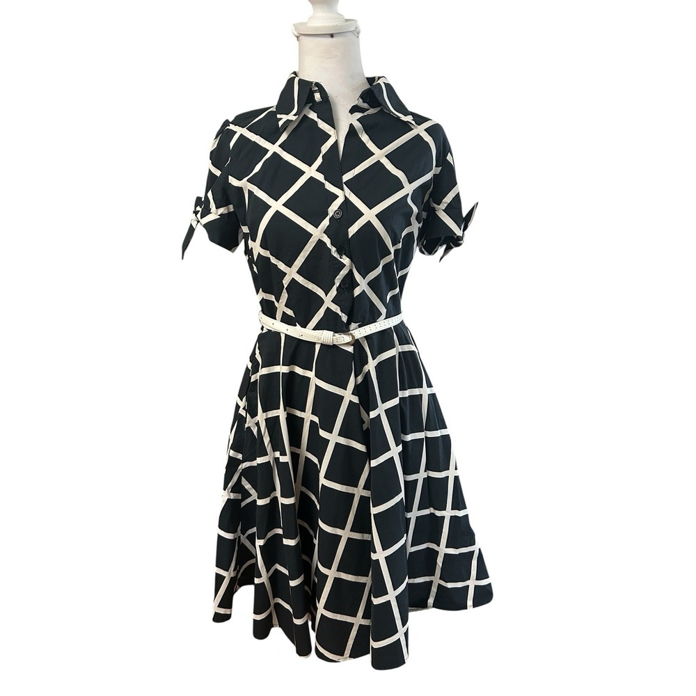 INC Black White Check Dress Belted, Business, Casual, Professional SZ 6